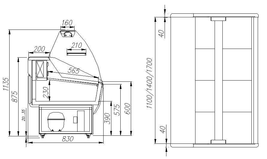 Холодильная витрина ПОЛЮС ЭКО ВХС‑1,2 PRAIA (G85 SM 1,2‑1) 
