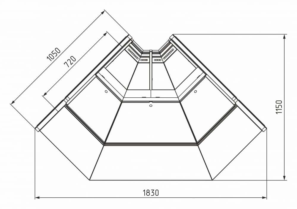 Холодильная витрина CARBOMA GELIOS (BAVARIA 3) GC111 VM‑6‑1 динамика без боковин (внутренний угол 90°) 