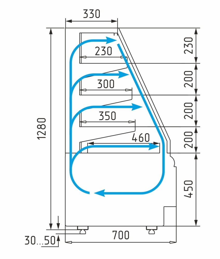 Кондитерская витрина CARBOMA FLANDRIA STANDARD K70 VM 1,3‑2 открытая 