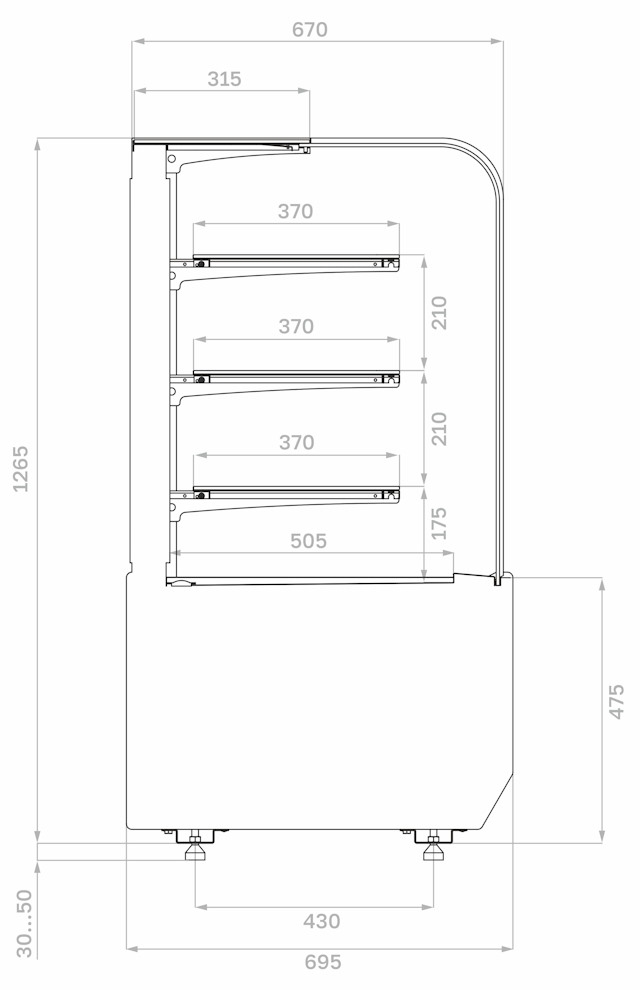 Нейтральная витрина CARBOMA RADIUS LIGHT KR70 N 0,9‑1 