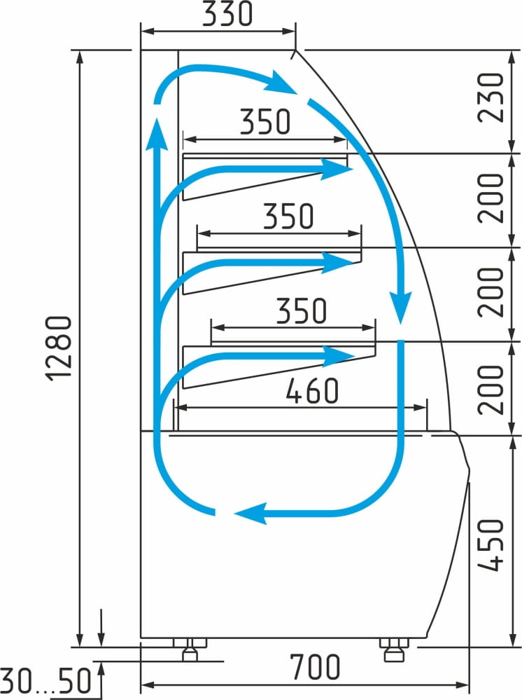 Кондитерская витрина CARBOMA ВХСв‑1,3д FLANDRIA STANDARD ЛЮКС (K70 VV 1,3‑1) 