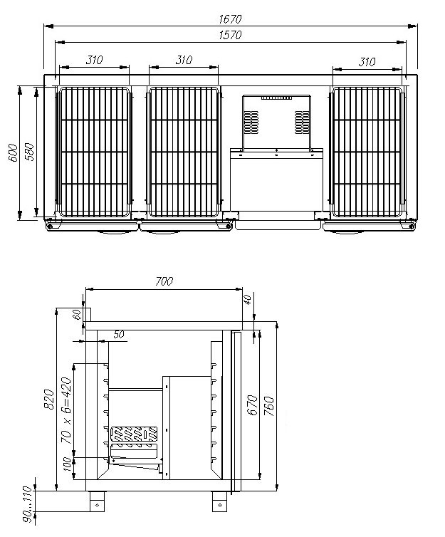 Морозильный стол ПОЛЮС T70 L3‑1 9006 (3GN/LT) 
